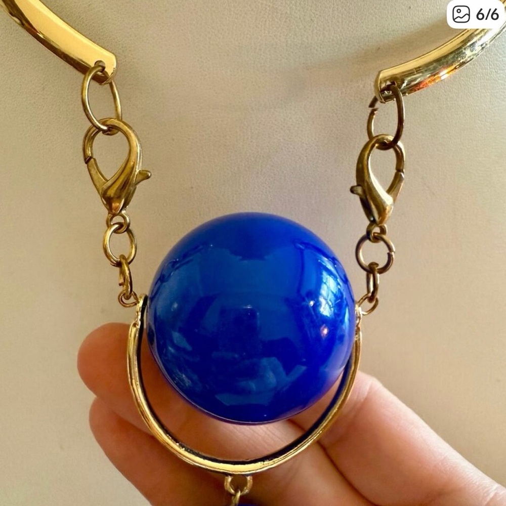 Gold-Tone Necklace with Bold Cobalt Blue Orb Pendant - Picture 5 of 5